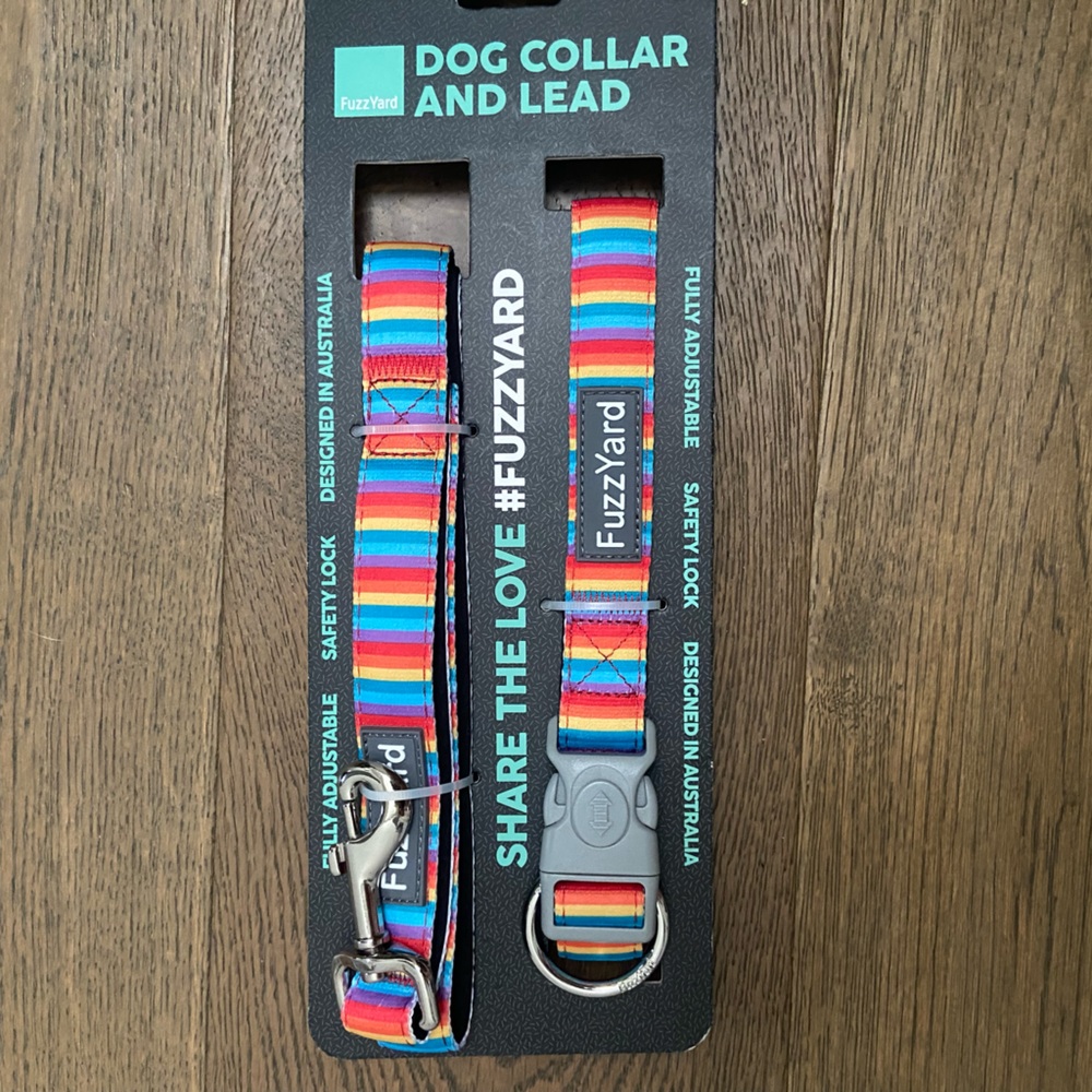 FuzzYard Dog Leash and Collar Set- Rainbow- Size Large